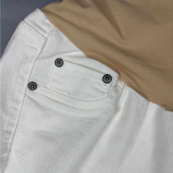 Indigo Blue Maternity Stretch Denim Jeans with Tan Over the Bellyband - Picture 2 of 8